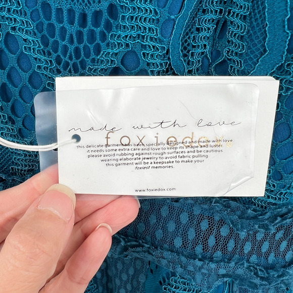 NEW Foxiedox Gloria Lace Tea Length Dress in Teal Anthropologie FA979DR - Picture 9 of 13